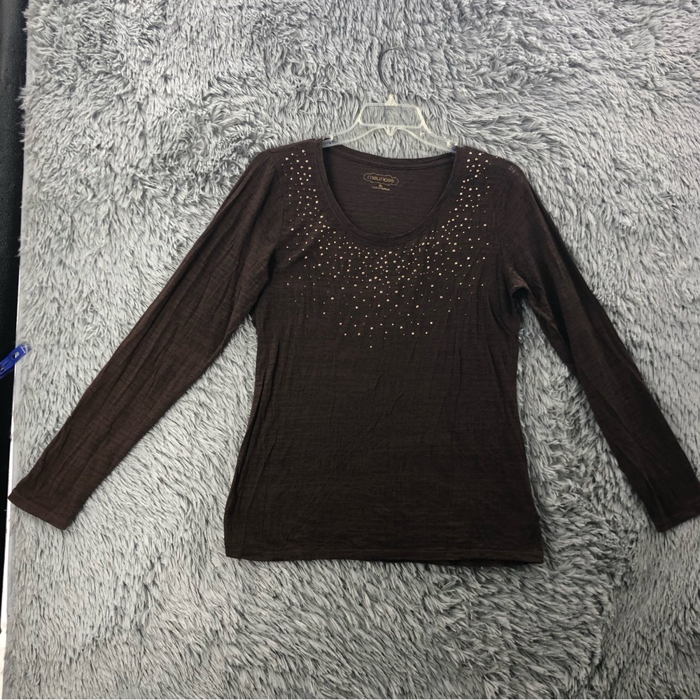Maurices Shirt Womens XL Brown Embellished Long Sleeve Top